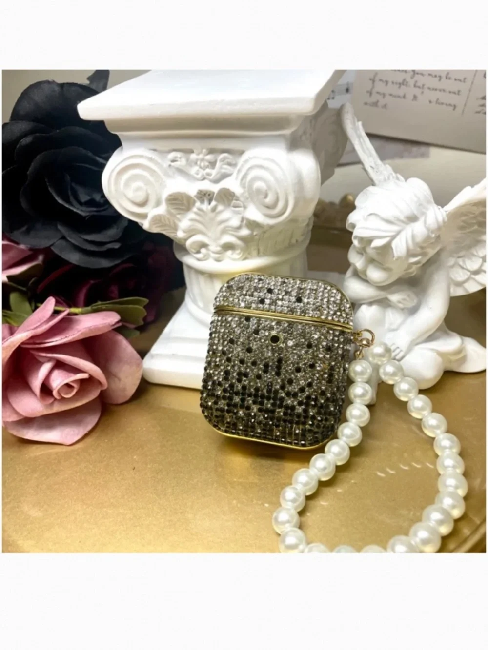 2 items.AirPods 1/2/pro1 Rhinestone gradient bling case with pearl chain